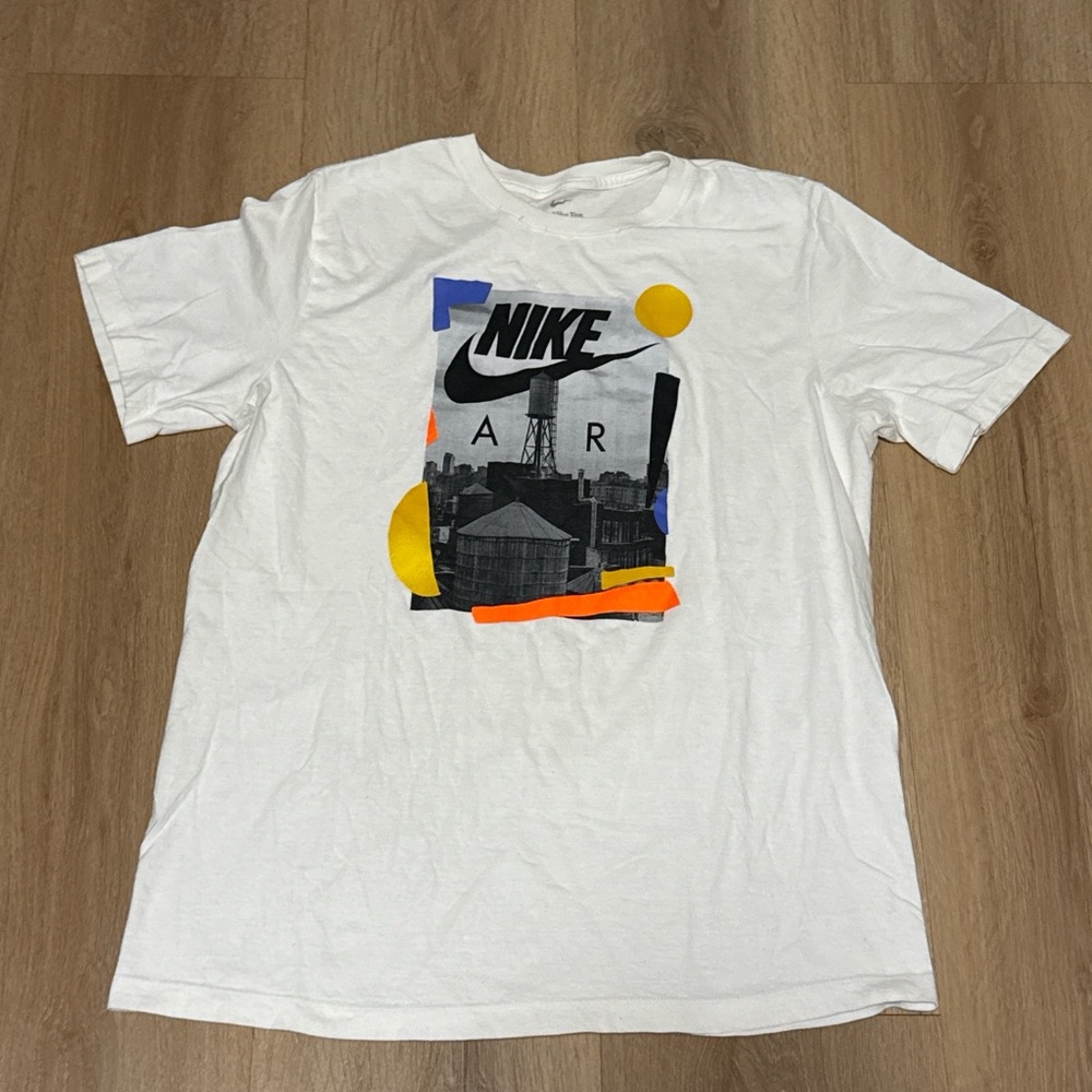 Nike Tee in Cream with Blue Logo